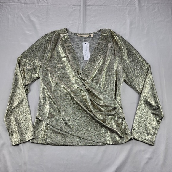Soft Surroundings Tops - Soft Surrounding Women Wrap Top Stella Neutral Foil NWT Large Metallic Gold